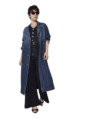 ONLY Women's Solid Regular Fit Blue Coat