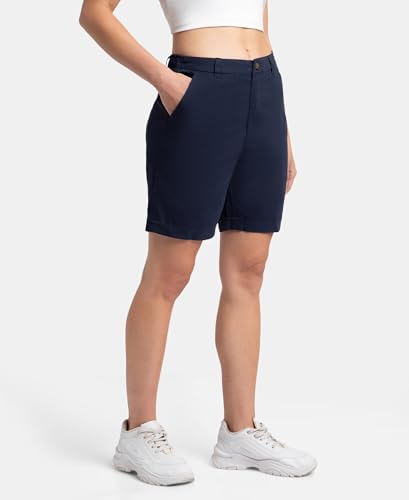 Jockey A125 Women's Super Combed Cotton Woven Twill Fabric Relaxed Fit Shorts with Convenient Side Pockets_Navy Blazer_M