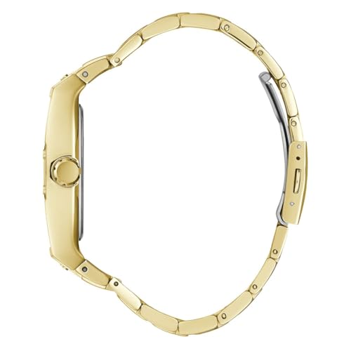 GUESS Stainless Steel Phoenix Collection Analog Black Dial Men Watch-Gw0456G1, Gold Band