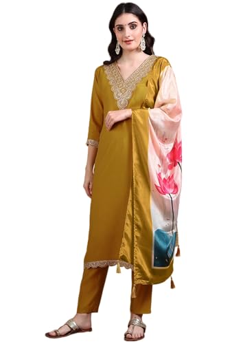 Women’s Embroidered Straight Kurta Set with Digital Printed Dupatta