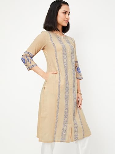 Max Women's Cotton Regular Kurta (PFWWSP25DI_Beige