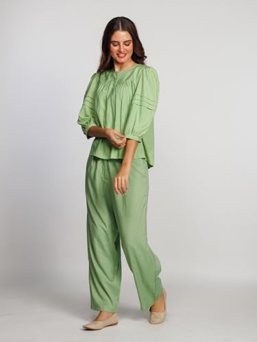 Zink London Women's Green Solid Straight Palazzo