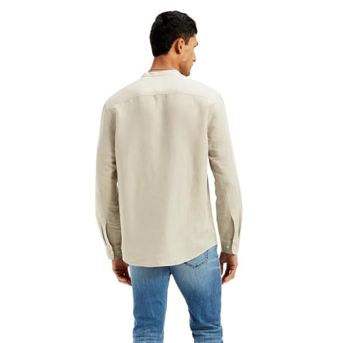 Levi's Men's Solid Slim Fit Linen Shirt Cream