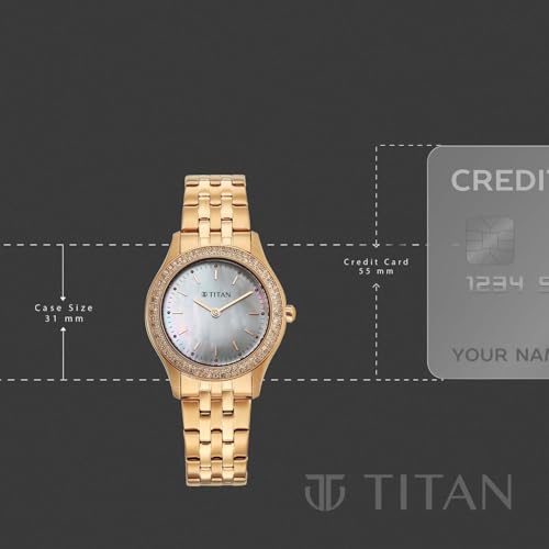Titan Glamour Quartz Analog White Mother of Pearl Dial Rose Gold Stainless Steel Strap Watch for Women