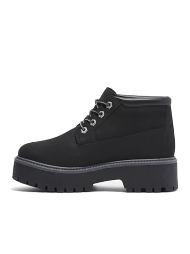Timberland Women's Stone Street Platform Waterproof Chukka Boot, Jet Black, 8 Wide UK- 7.5