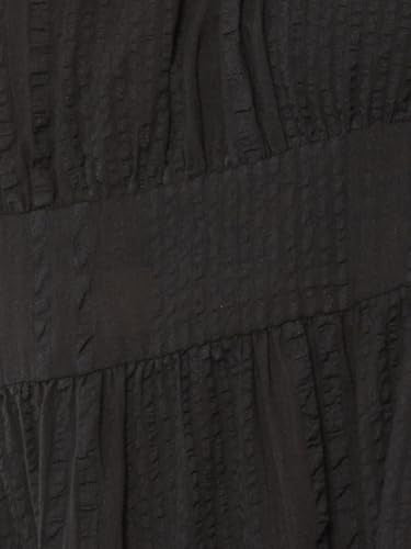 Max Women Seersucker Tiered Dress(Black_XS)