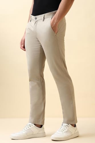 Men Beige Solid Casual Trousers