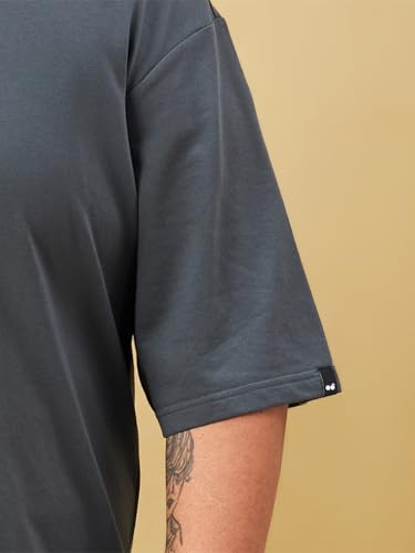 Bewakoof Heavy Duty® 1.0 Men's Graphic Print Oversized Fit Half Sleeve Round Neck Cotton Blend Plus Size T-Shirt_694261_Grey_4XL