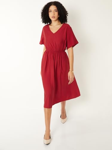 Max Women Solid A-line Dress (Red_M)