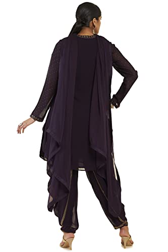 Soch Women Purple Georgette Embellished Suit Set(8907175347645_Purple_S)