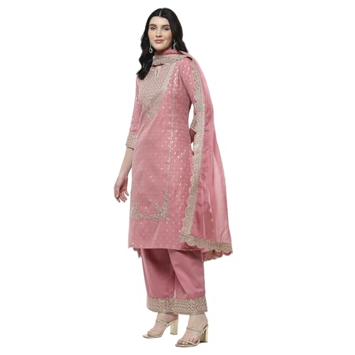 Biba Women's Polyester Kurta Set (SKDMEWAR10866SS25POWPNK_Powder Pink
