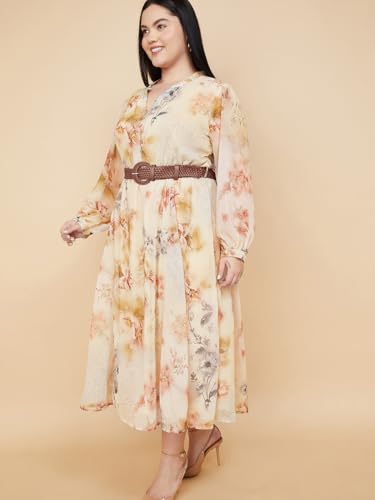 Max Women's Polyester A-Line Below The Knee Dress (DTI3805P_Ivory