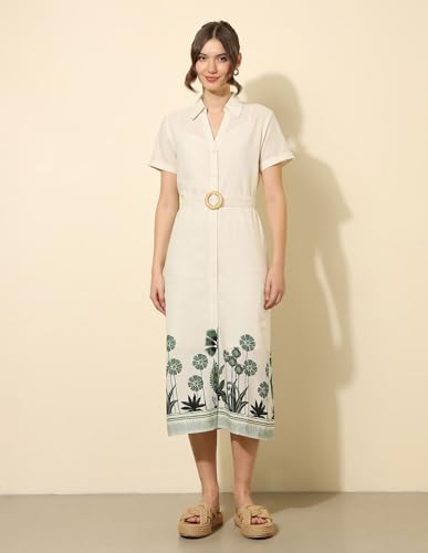 U.S. POLO ASSN. Floral Printed Midi Shirt Dress (UWSS25DRS159_White_XL)