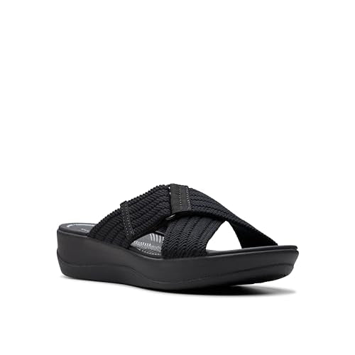 Clarks womens Arla WaveSlide Sandal, Black Textile, 5.5 UK