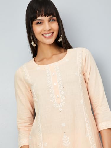 Max Women's Cotton Blend Kurta Set (CTKST54045_Peach