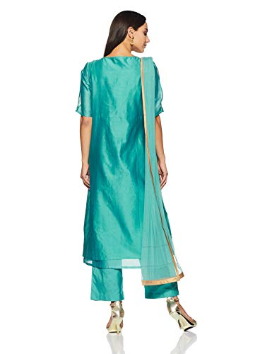 Satya Paul Women's Art Silk Salwar Suit Set (GT1161000_Aqua/Sea Green_Large_Aqua/Sea Green_L)