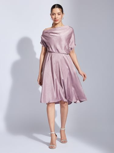 Latin Quarters Women Pink Halter Neck Half Sleeves Solid Fit & Flare Dress