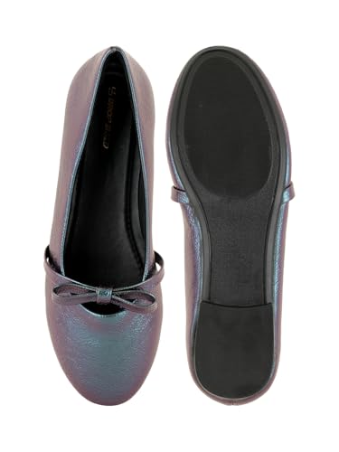 DROP BOLD Green Textured Round Toe Ballerinas With Bows For Women And Girls