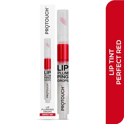 PROTOUCH Glossy Lip Plumping Drops - Volumizing Lip Gloss With 8-Hour Plumping Effect - Vegan Formula With Caffeine & Grape Seed Extract - Perfect Red
