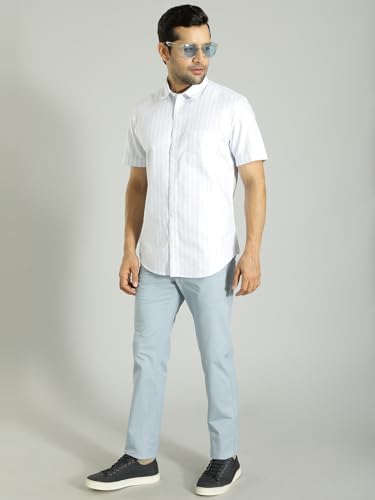 Men Brooklyn Fit Cotton Stretch Trouser, Sky, 34