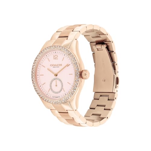 Coach Brooks Mech-Automatic Pink Round Dial Women's Watch|Ionic Plated Rose Gold Steel Material|Rose Gold Color Band - 14504488
