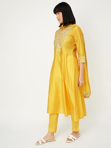 Max Women's Silk Kurta Set (EXST42038YELLOW_Yellow