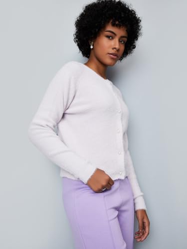 Max Women's Polyester Blend Casual Cardigan Sweater (SFS3404_Lavender