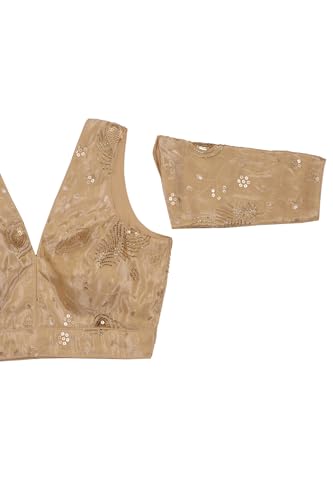 Soch Womens Light Gold Tissue Embroidered Padded Blouse with Sequins