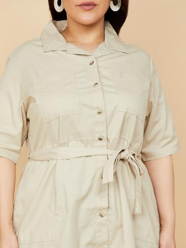 Max Women's Pure Cotton Classic Midi Dress (KESAR1D_Beige