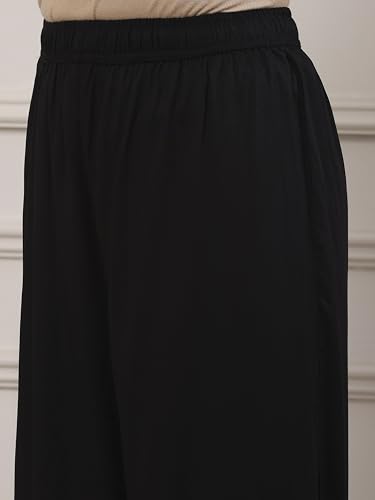 Biba Women Black Viscose Rayon Gathered Suit Set_32