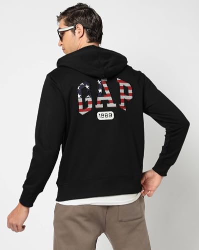 GAP Men Printed Regular Fit Full Zip Neck Full Sleeves Sweatshirt,Black,L