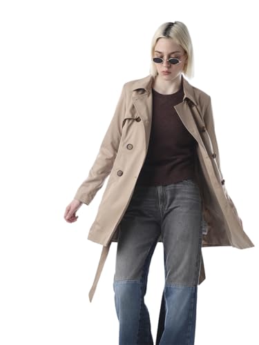 ONLY Women's Solid Regular Fit Brown Trenchcoat