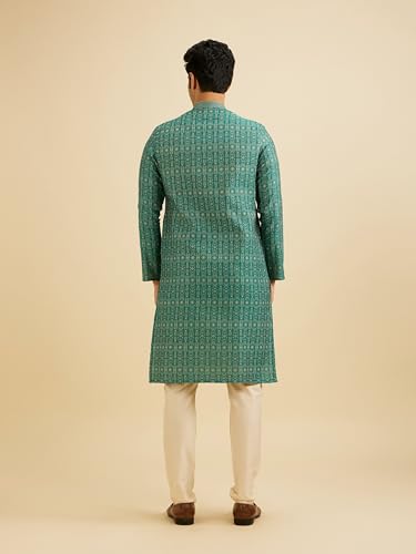 Manyavar Men's Cotton Blend Printed Kurta Set (Green,XXL)