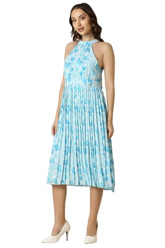 Allen Solly Women's Polyester Modern Knee Length Dress (AHDRWRGFQ75212_Blue