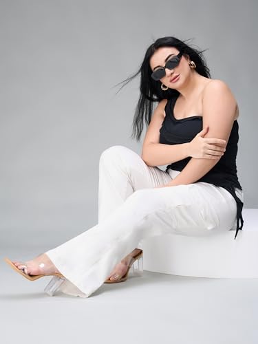 Miss Chase A+ Women's Wide-Leg High-Rise Regular-Length Stretchable Cargo Denim Jeans (APSS23DEN12-52-LMF-36, Oat White, 36)