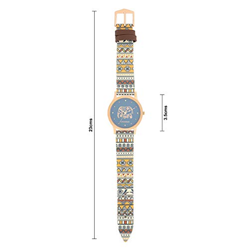 TEAL BY CHUMBAK Round Dial Analog Watch for Women,Aztec Collection, Printed Vegan Leather Strap,Gifts for Women/Girls/Ladies,Stylish Fashion Watch for Casual/Work - Multi