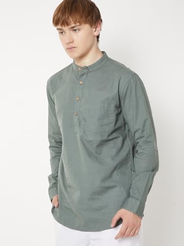 Max Men Solid Short Kurta (Green_L)