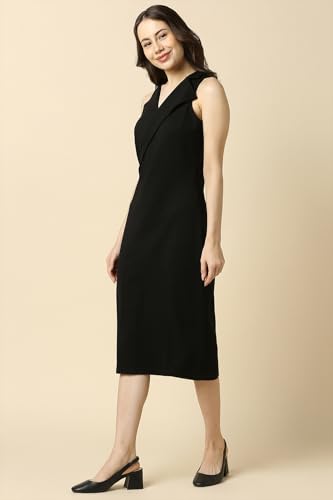 Allen Solly Women's Rayon Modern Calf Length Dress (AHDRERGHN21308_Black