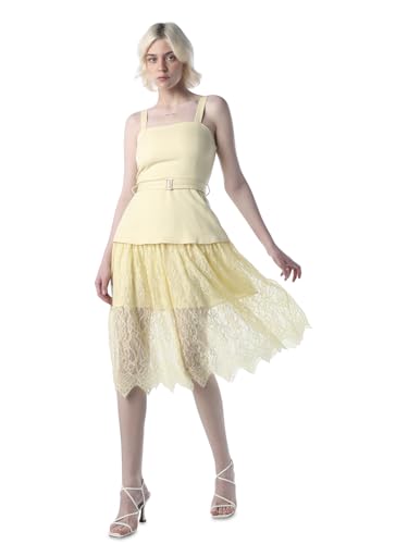 ONLY Women's Polyester Blend A-Line Midi Dress (9021169-Lemon Lemon Meringue