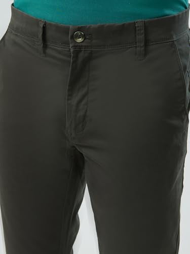 Raymond Men Slim Fit Solid Pattern Cotton Blend Flat Front Casual Trouser Dark Green