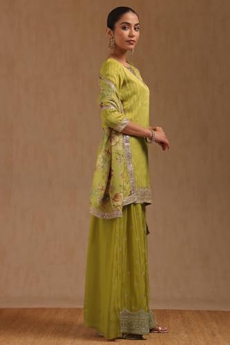 Soch Womens Yellow Tissue Zari Woven Suit Set Sequins