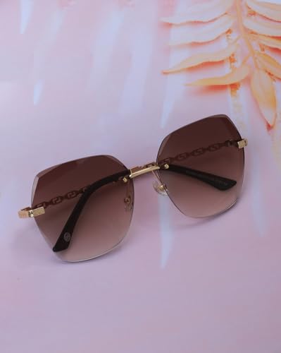 Carlton London Premium Gold with Brown Toned & UV Protected Lens Oversized Sunglass for women - SaumyasStore