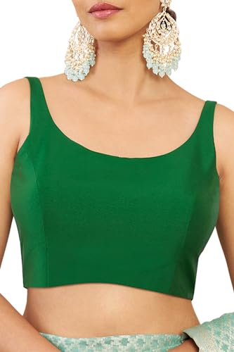 Soch Women's Art Silk Sleeveless Regular Fit Blouse (BLSLBLK00179C_Green 40)