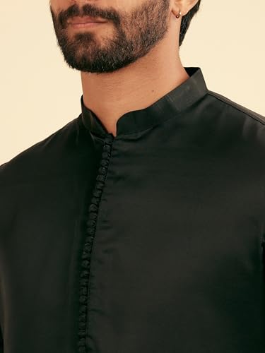 Manyavar Men's Satin Solid Kurta Pyjama Set (Black,XXXL)