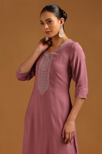 Soch Womens Purple Muslin Embroidered Kurta