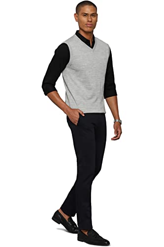 Allen Solly Men Grey Textured V Neck Sleeveless Sweater
