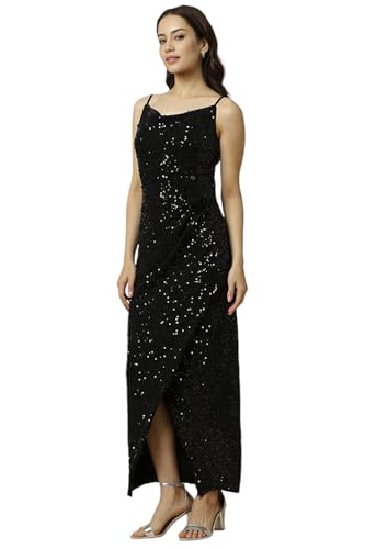 Allen Solly Women's Polyester Modern Maxi Dress (AHDRERGF625891_Black