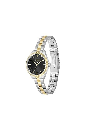 HUGO BOSS Boss Sage Qtz Basic Black Round Dial Multicolor Strap Women's Analog Watch|Two Tone Stainless Steel Material|Silver Color Band - 1502730