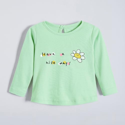 Hopscotch Girls Full Sleeves Green 2-Pc Turtle Applique Cotton Dungaree Set For Ages (9-12 Months)