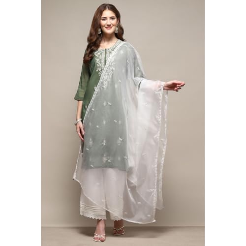 BIBA Women's White Nylon Embroidered Dupatta